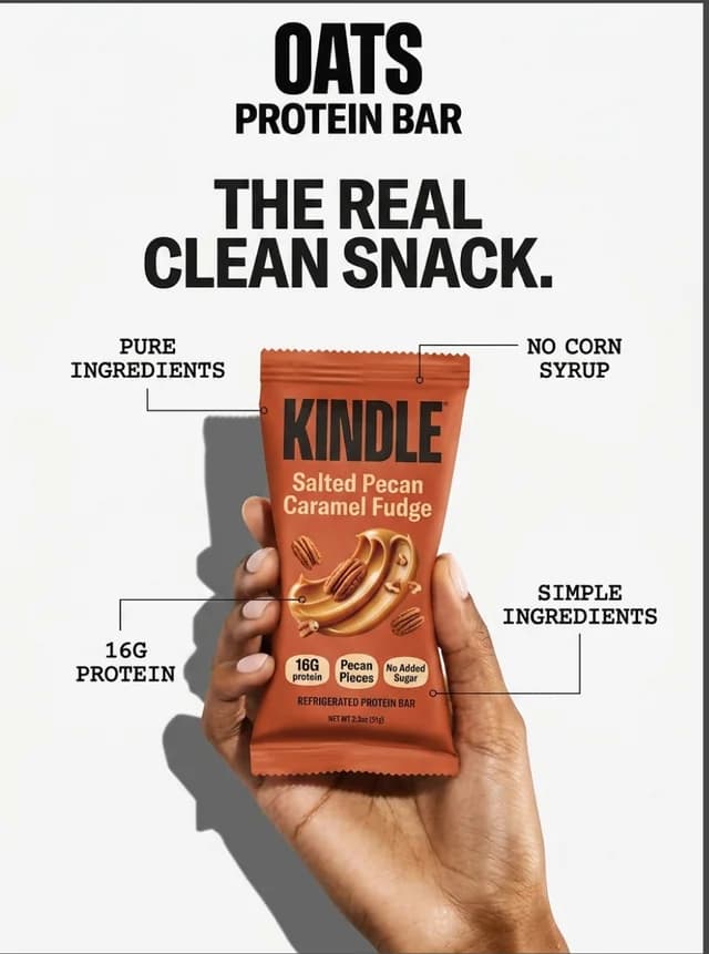 Protein bar ad calling it the real clean snack, with ingredient callouts