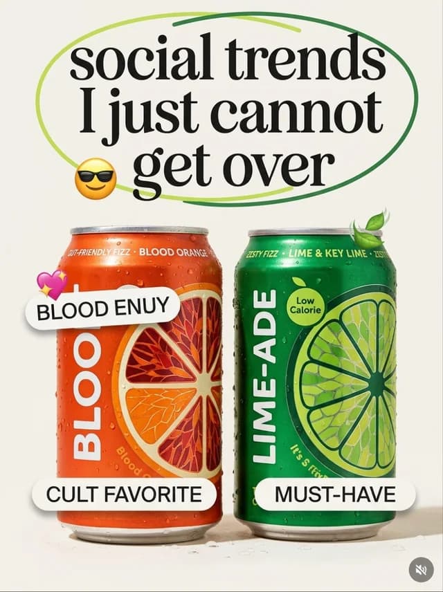 Two soda cans framed by a social-trend headline