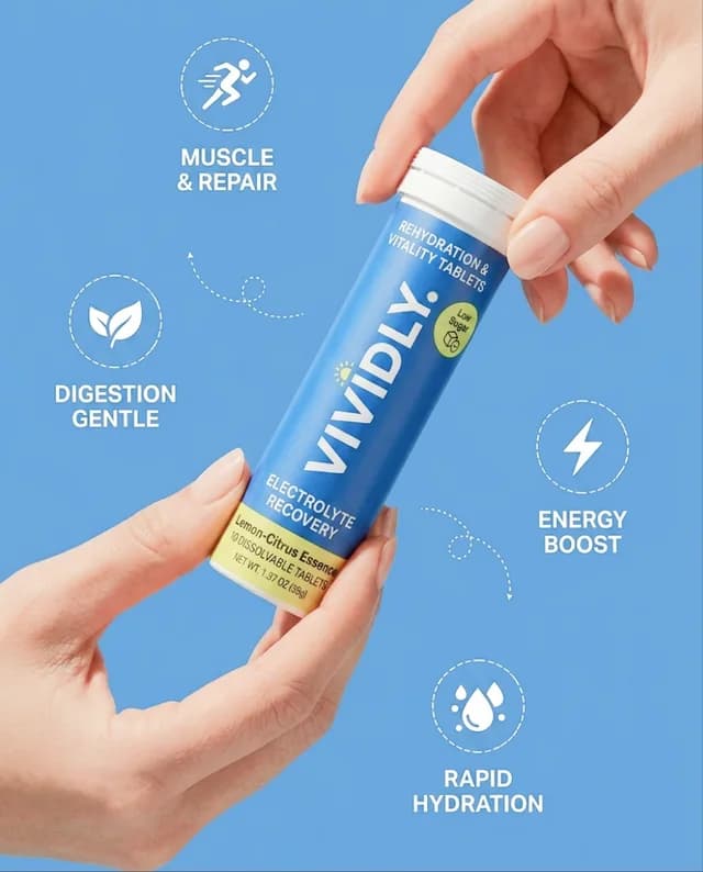 Hydration stick ad ringed by muscle, digestion and energy benefits