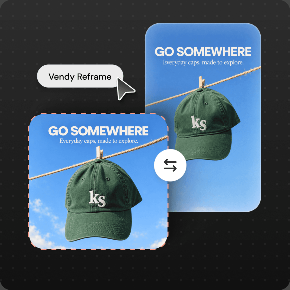One ad reframed into every format — sized for each placement